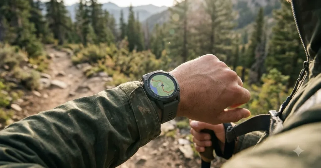 Illustration for smartwatch for hiking with maps